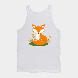 Smiling and sleeping foxes and flowers | orange and light gold | repeat pattern Tank Top